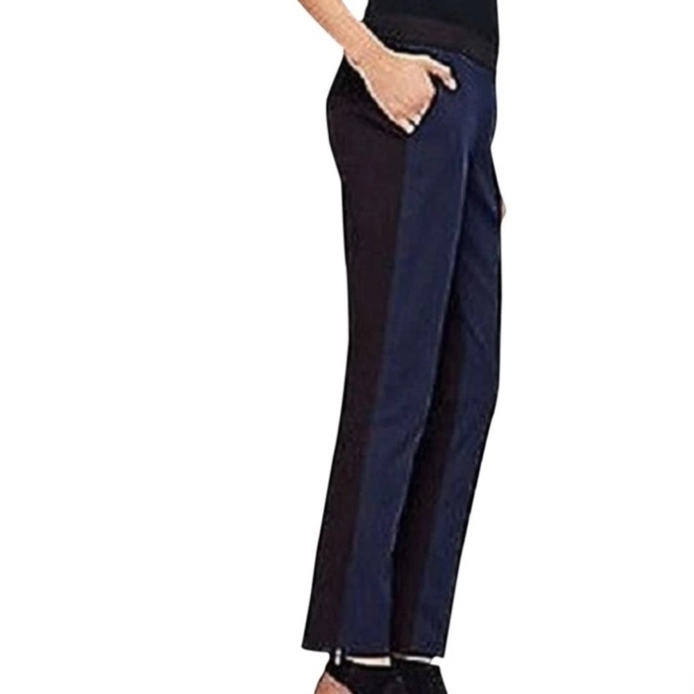 Eileen Fisher Midnight Black Stretch Cotton Colorblock Ankle Pants